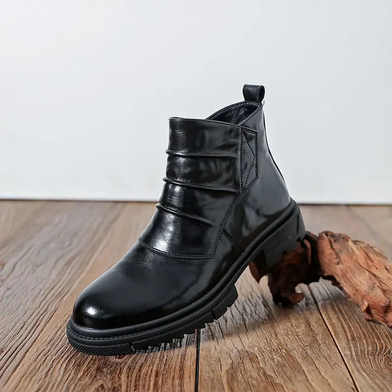 CYUW Men's Retro Chic PU Leather Ankle Boots - Non-Slip Thick Sole, Business Casual British Workwear Shoes, Closed Footwear