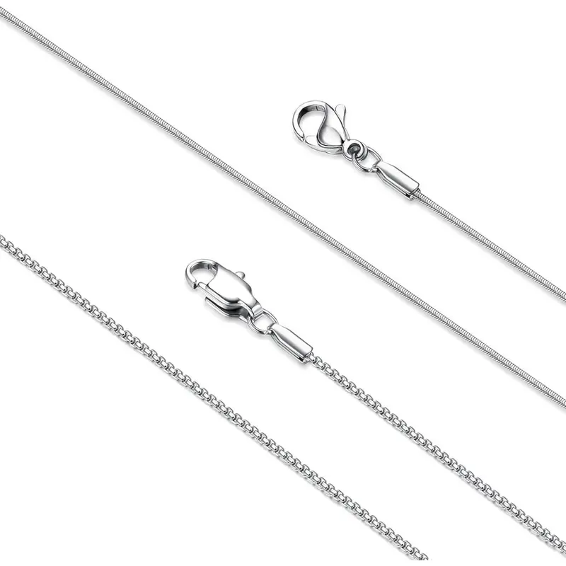 2Pcs Stainless Steel Chain for Women - 1mm Thin & Strong Silver Chain Necklace - Hypoallergenic Snake Box Necklace, 16 18 20 22 24 28 30 Inch, Minimalist Necklaces, Daily Casual Necklace