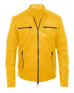MotorCycleJackets Men’s Mustard Yellow Bomber Leather Jacket