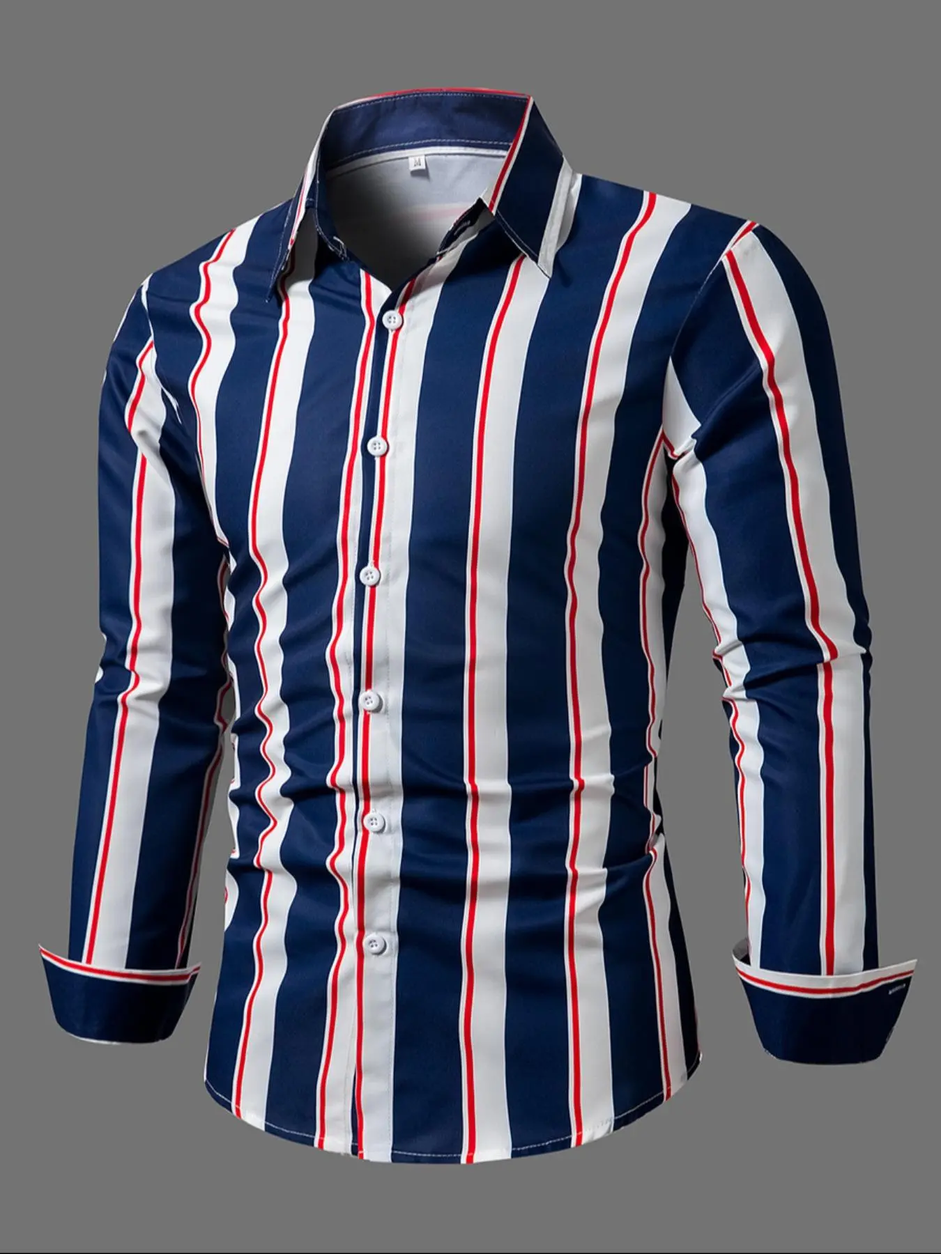 Men's Colorblock Striped Print Button Front Shirt, Regular Fit Casual Long Sleeve Collared Top for Fall & Winter, Men's Clothes for Daily Wear, Color Block Shirts