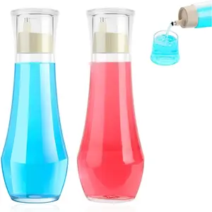 2PCS Glass Mouthwash Dispenser for Bathroom, 8.8OZ Mouth Wash Container Bottle with Lid Cup, Small Clear Refillable Mouthwash Holder Decanter for Countertop, Multifunctional Glass Bottle