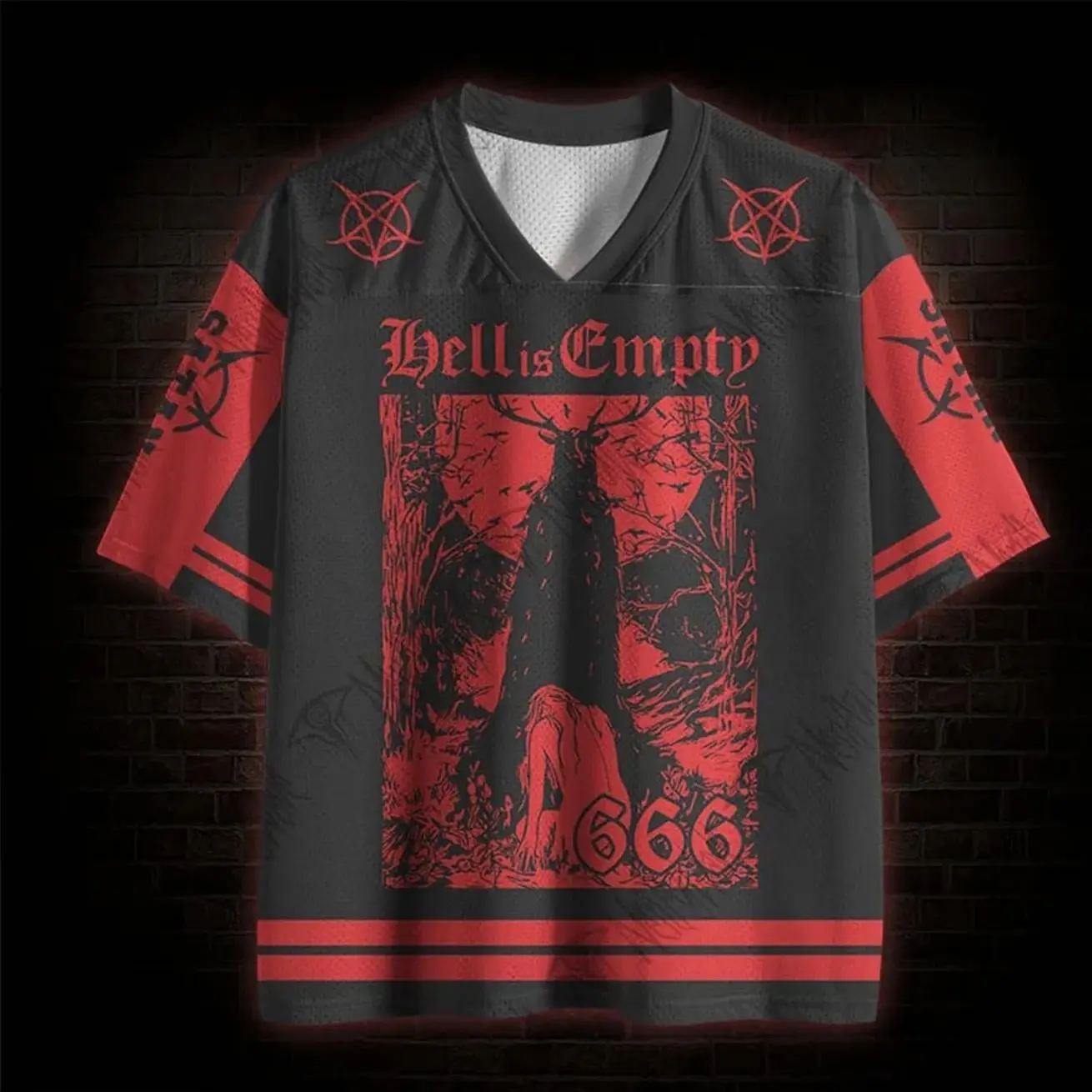 Hell Is Empty And All The Devils Are Here Mesh Jersey, Gothic Shakespeare Horror Graphic Jersey Shirt, Dark Literature Devil Streetwear C21