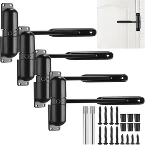 4 Sets Automatic Door Closer, Spring Door Closer Heavy Duty Self Closing Hinges, Convert Hinged to Self Closing Automatic Opener and Closer for Gate Garage Safety(Black)