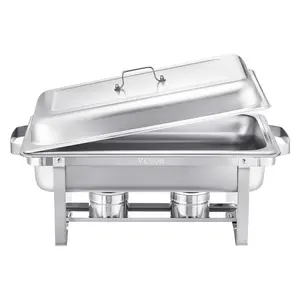 VEVOR Chafing Dish Buffet Set,  8 Qt 2 Pack, Stainless Steel Chafer with 2 Full Size Pans, Rectangle Catering Warmer Server with Lid Water Pan Stand Fuel Holder, for Weddings Parties Banquets, Silver