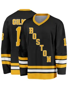 Classic Hockey Jersey #18 Boston Adam Sandler, Vintage 1996 Movie Print, Men's V Neck Long Sleeve Sports Training Shirt, Athletic Activewear