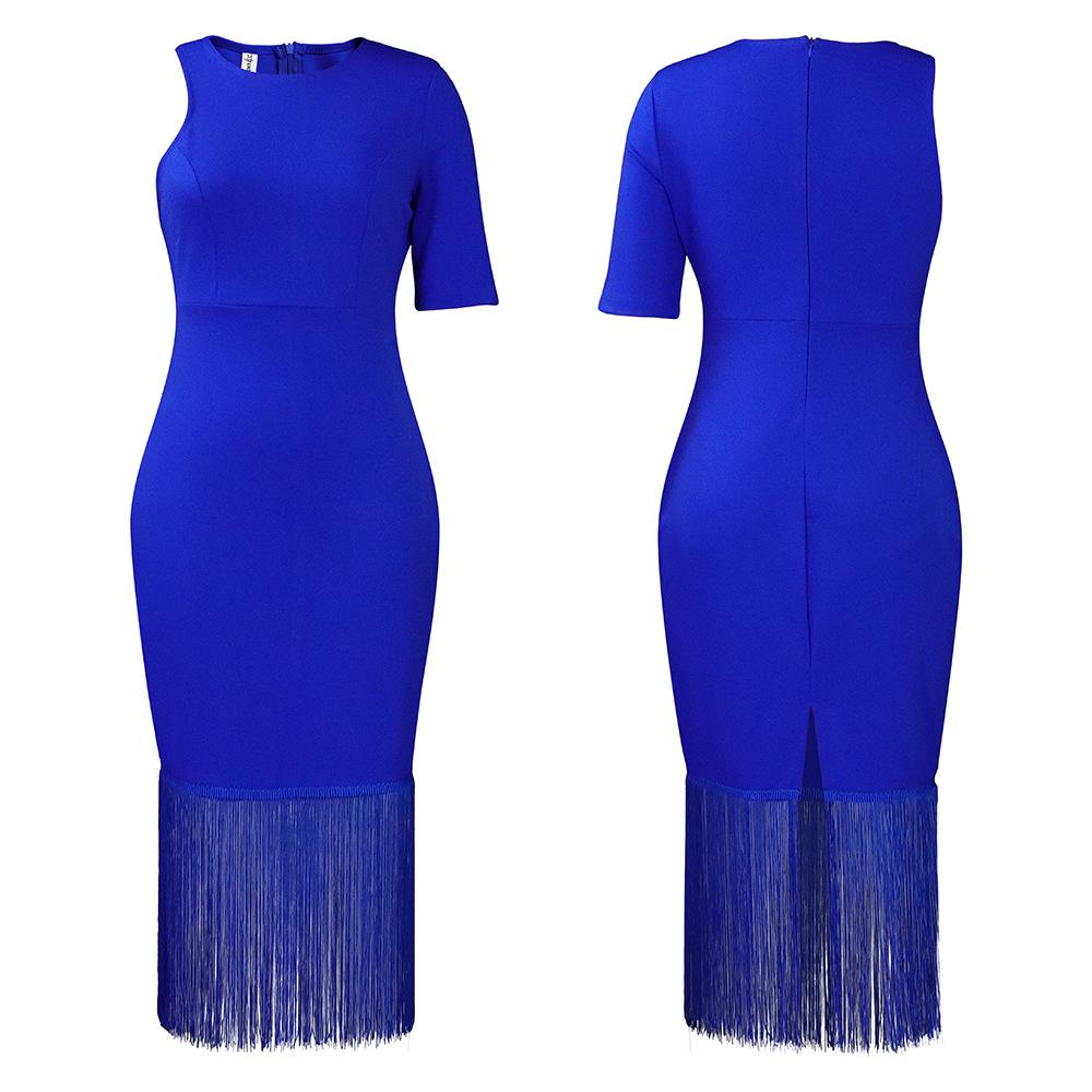 Solid color hip hugging fringe dress