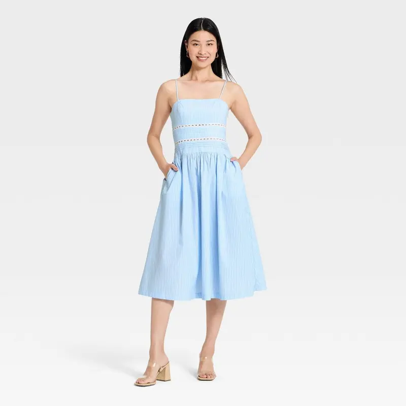 short sleeve denim midi dress New Day Short Sleeve Button-Up Midi Dress Denim