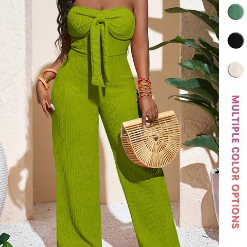 Chic Trendy High-Waisted Wide-Leg Jumpsuit, Casual, Textured, Slimming & Fit Design, Perfect for Parties, Beach and Vacation, Outfits, Multiple Colors Available, Dress Up Jumpsuit