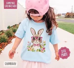 Faux Embroidered Bunny Comfort Colors Youth Tshirt