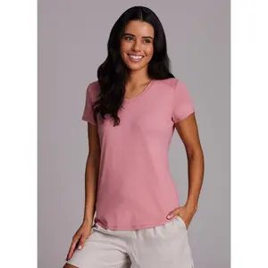 RBX Active Women's V-Neck Athletic Tee Quick Drying Buttery Soft Short Sleeve Running T-Shirt - Coral Pink,M