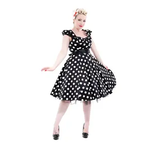 6690 Black White Polka Dot Swing Dress