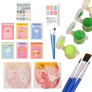 6 Pack Paint by Numbers Kit With Brush and Acrylic Paints Color Art Painting Cocktail Culture DIY Acrylic Oil Painting for Adult