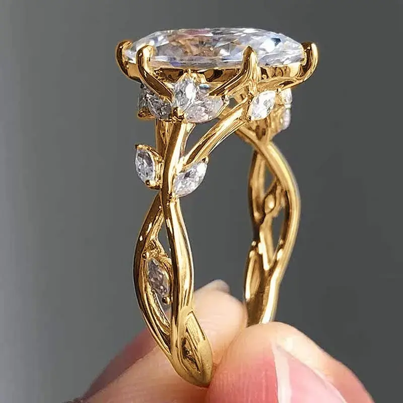 Oval Zircon Vine Leaf Twisted Infinity Engagement Ring for Women, Dainty Elegant Jewelry, Valentine Wedding Anniversary Gift.