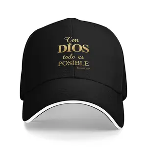 1pc "Con Dios Todo Posible" Baseball Cap -100%Polyester, Breathable Mesh Back, Lightweight &Stylish for Fitness & Outdoor Sport I con dios Black Snapback Adjustable Hat Embroidered Hat