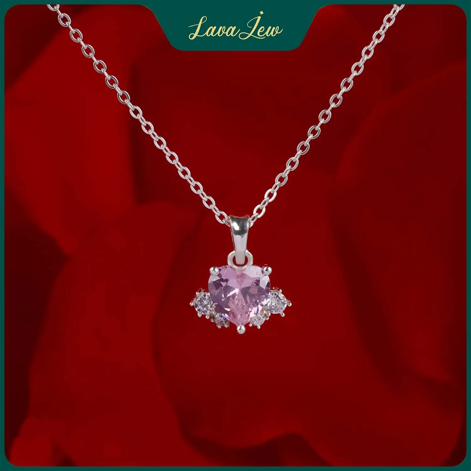 LavaJewelry Carnation Heart Necklace, Heart Pendant Necklace, 925 Silver Necklace For Woman and Girls