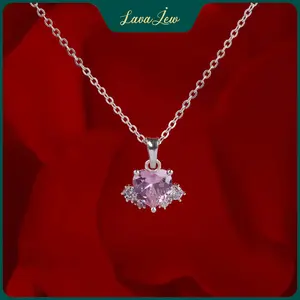 LavaJewelry Carnation Heart Necklace, Heart Pendant Necklace, 925 Silver Necklace For Woman and Girls