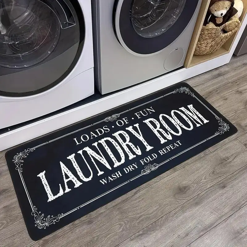 Letter Pattern Laundry Room Mat, Non-slip Water Absorbent Kitchen Mat, Kitchen Rug, Machine Washable Entrance Doormat, Decorative Floor Mat for Home D