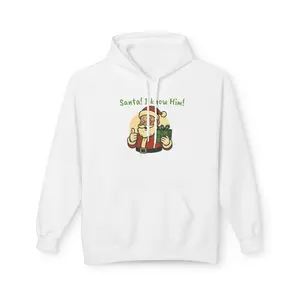 Santa I Know Him Hoodie Vintage Thumbs-Up Christmas Sweatshirt Medium Length Fitted Long Sleeve Casual Cartoon Holiday Classic Style