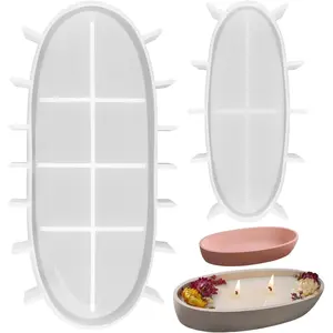 Pack of 2 Oval Boat Shaped Silicone Mold Set,DIY Craft Tool for Epoxy Resin,Succulent Planter,Cement Art,Jewelry Trinket,Candy Holder,Storage Tray Container,and More Creative Projects,Hand Tools Kits