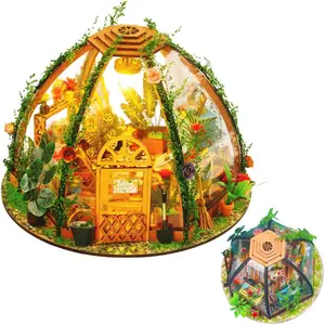 Flower Garden DIY Dollhouse Kit, Transparent Building Model Kits for Adult, Assemble Greenhouse, Creative Decor (Starry Sky Garden) Building Sets