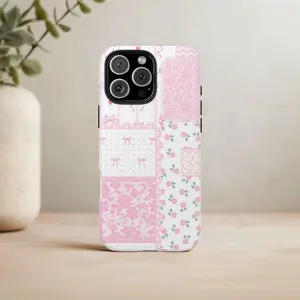 Cute Lacy Quilt Phone Case Coquette Pink Lace Aesthetic Trendy Girly Cover iPhone 17 16 15 14 13 12 Pro Max