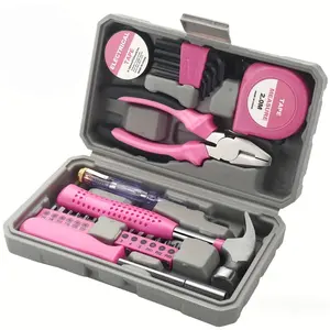 24pcs Pink Household Tool Set, Sturdy Metal Hand Tool Kit, Classic Barn Style Toolbox, Durable Metal Hand Tools, DIY Home Repair Kit