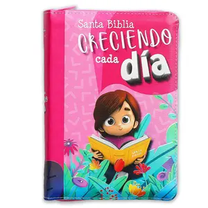 Bible in Spanish for Children Growing Everyday Reina Valera 1960 Compact with Zipper Imitation Leather Pink