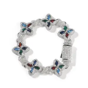 Four Leaf Clover Clarity saphhire gemstone Clover set gold tone, cooper silver & zircon synthetic Diamonds (Necklace, Bracelet)