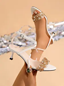 New Summer Autumn Fairy Style Fashion One Strap Glitter Decorated Fashionable Classy Sandals, Fine High Heel Outdoor Wear, Soft Sole Comfortable High Heel Sandals