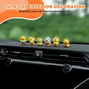 6PCS Cute Duck Car Dashboard Decorations, Funny Resin Rear View Mirror Ornament Present for Women, Mini Animal Auto Interior Desktop Accessories for Office Home