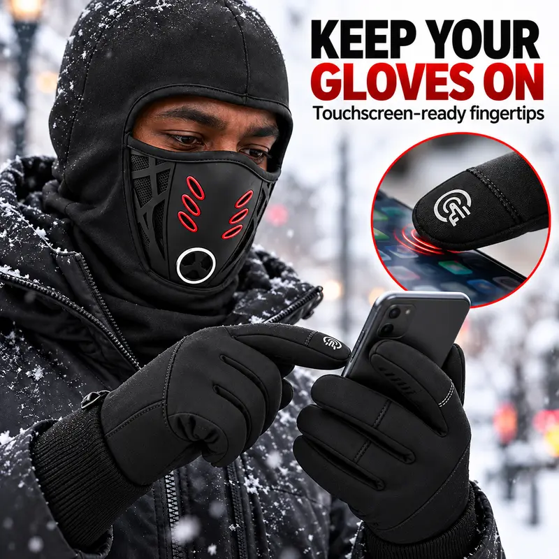 Winter Balaclava Face Mask and Touchscreen Gloves Set for Men and Women, Full-Coverage Hood with Warm Fleece-Lined Anti-Slip Gloves for Cycling, Running and Outdoor Activities,sohochic Winter Balaclava Face Mask and Touchscreen Gloves Set for Men and Women, Full-Coverage Hood with Warm Fleece-Lined Anti-Slip Gloves for Cycling, Running and Outdoor Activities,sohochic