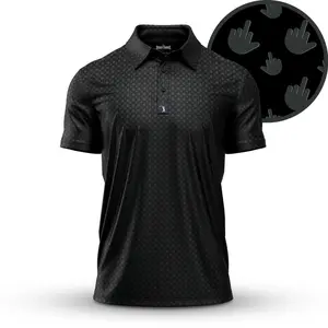 Birdie Finger Black Golf Polo Shirts - Classic Short Sleeve Golf Polo for Men - Breathable All-Over Print