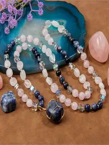 Natural lapis lazuli pendant necklace - fashionable and retro accessory. 8mm handcrafted long necklace. Versatile and elegant accessory. Ideal gift choice for Valentine's Day. (Each pendant has a random color and texture.)