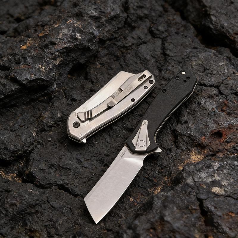 KS 3455, Black G10 Handlesandblasted flat blade,suitable for cutting diced meat in restaurants ,household fruit knives,peeling knife and Stone Washed Sharp Blade - Fruit Survival Set Men's Gift Mystery Edc Multi Tools