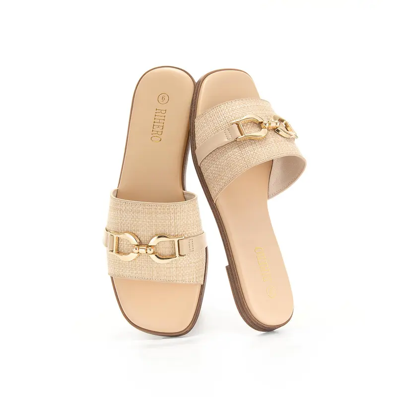 Women's Flat Sandals Summer Comfortable Square Open Toe Slip On Leather Slide Sandals Footwear Shoe Girl Tactical - Summervibes,back to school,back to school haul