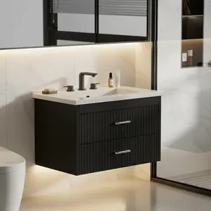 24 Inch Floating Bathroom Vanity with Sink Combo, Wall Mounted Bathroom Storage Cabinet with 2 Drawers for Bathroom