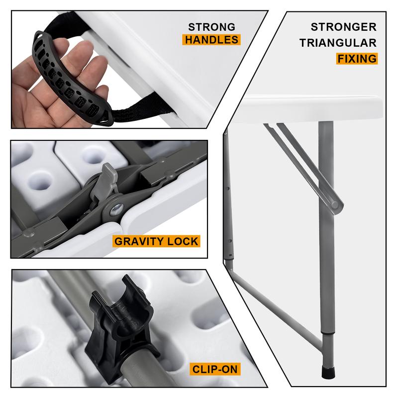Wisdomfixtures 4FT Adjustable Height Heavy Duty Plastic Fold-in-Half Portable Folding Table with Carrying Handle for Camping and Party Use