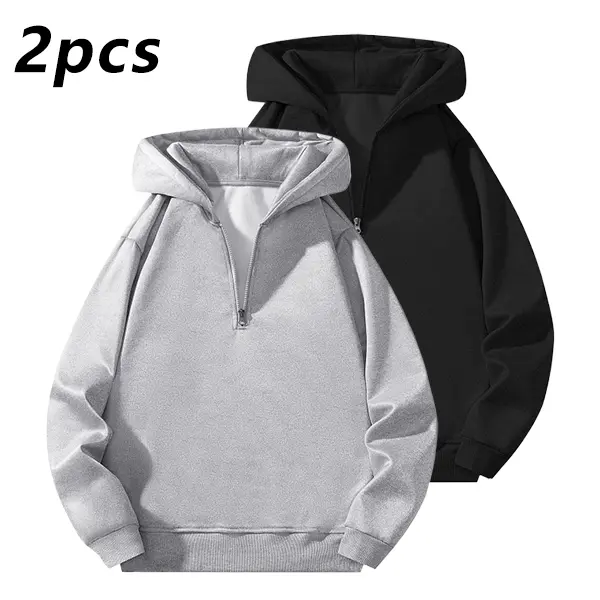Men's Two Piece Half Zip Hoodie with Simple Styling Loose Fit for Comfort Versatile Use in Fall Winter Seasons Menswear Sweatshirts Black & Light Gray Options pocket half zipper Casual Tops quarter zips quarter zip quarter zip men tiktok shop outfit summe