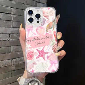 Magnetic Coquette Case for iPhone 17 16 E Pro Max 15 Plus 14 13 12 11 XS XR, Pastel Seashells Bible Verse Design | Shockproof, Girly, Stylish, Silicone, and Trendy Protection