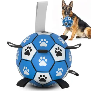 Paw Print Design Dog Toy Ball, Interactive Dog Toy Ball With Nylon Strap & Hand Pump, Pet Interactive Toy Ball for Small Medium Large Breed, Interactive Training Ball