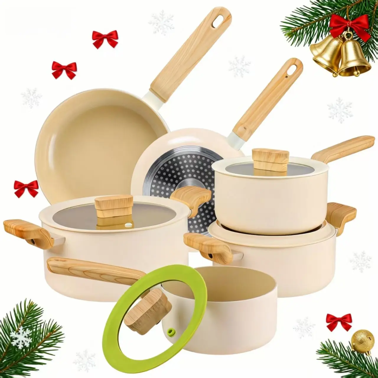 MGKKT 17-Piece Nonstick Stackable Cookware Set with Lids - Non-Toxic Multi-Piece Set for Induction Cooktop Users, Easy Cleaning, Oven-Safe Pots and Pans for Healthy Cooking, RV Camping, Cookware Sets