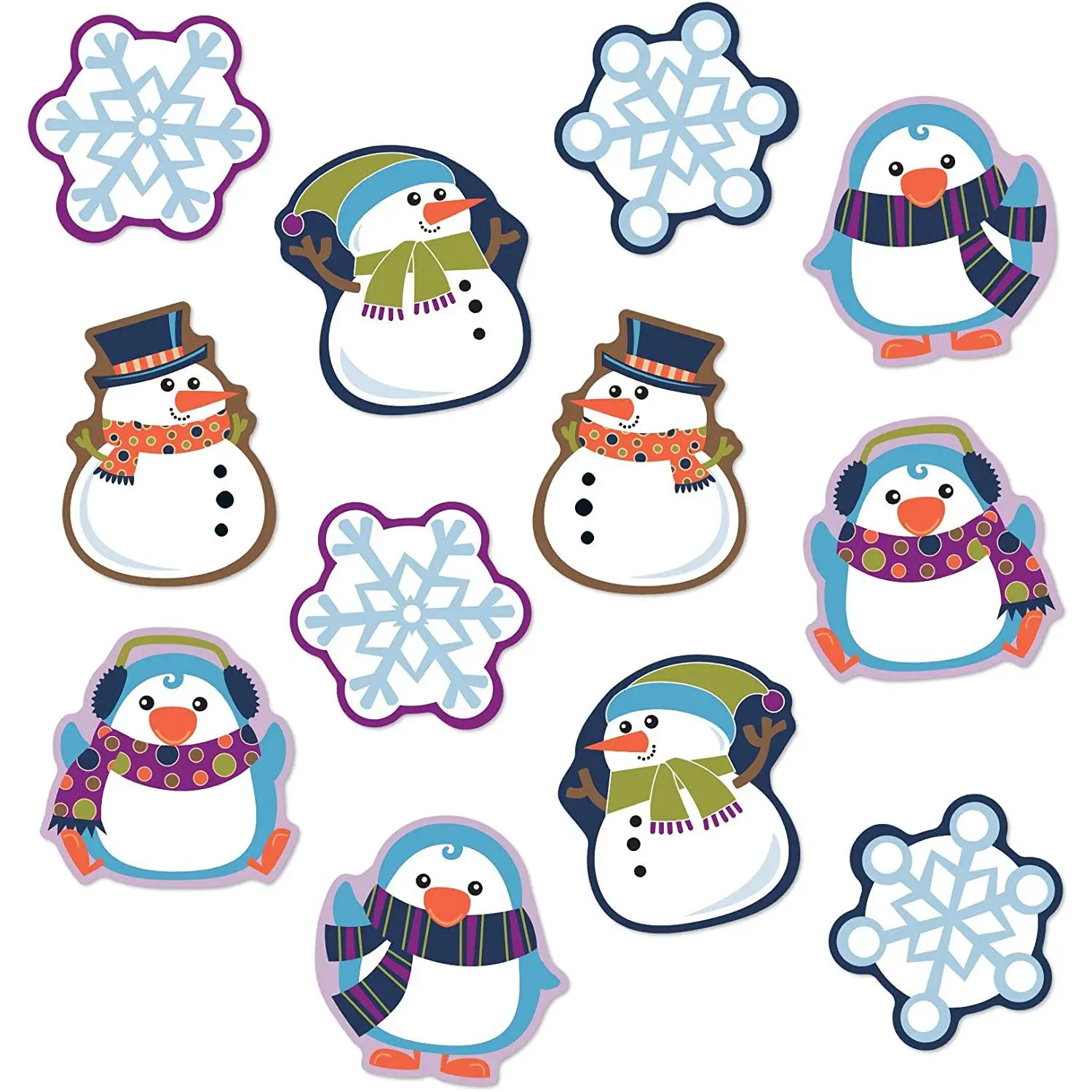Winter Cutouts—Penguin, Snowmen, Snowflake Decorations (36 pc)