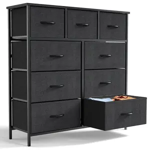 Black 9-Drawer Dresser with Wood Top and 5 & 7 Drawers, Steel Frame for Bedroom, Hallway, Living Room, Closet & Dorm Furniture Cabinets Springtok Organizational Multifunction Organizing storage cabinets drawer dresser