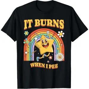 Men's Casual Menswear Round Neck Short-Sleeve Streetwear T-Shirt - Funny "It Burns When I Pee" Sarcastic Ironic Modern Cotton Top