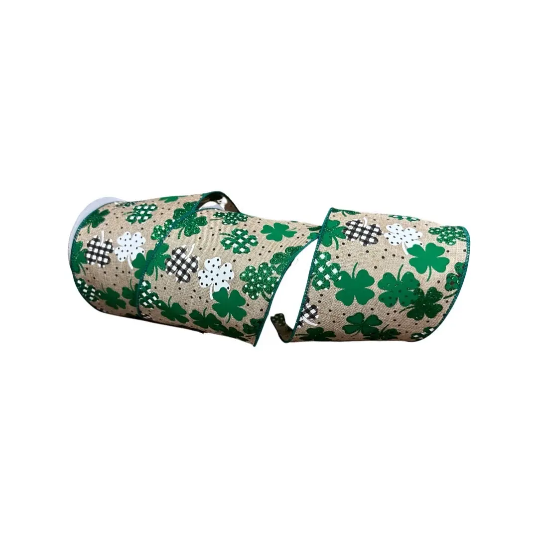 Patterned Shamrocks Ribbon, 4" X 10YD