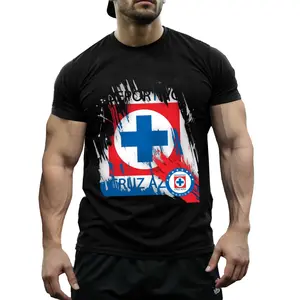 Cruz Azul Soccer T-Shirt for Men, Red White Blue Logo Loose Fit, Fan Top for Match Day or Daily Wear, Authentic Mexican Team Casual Outfit for Supporters