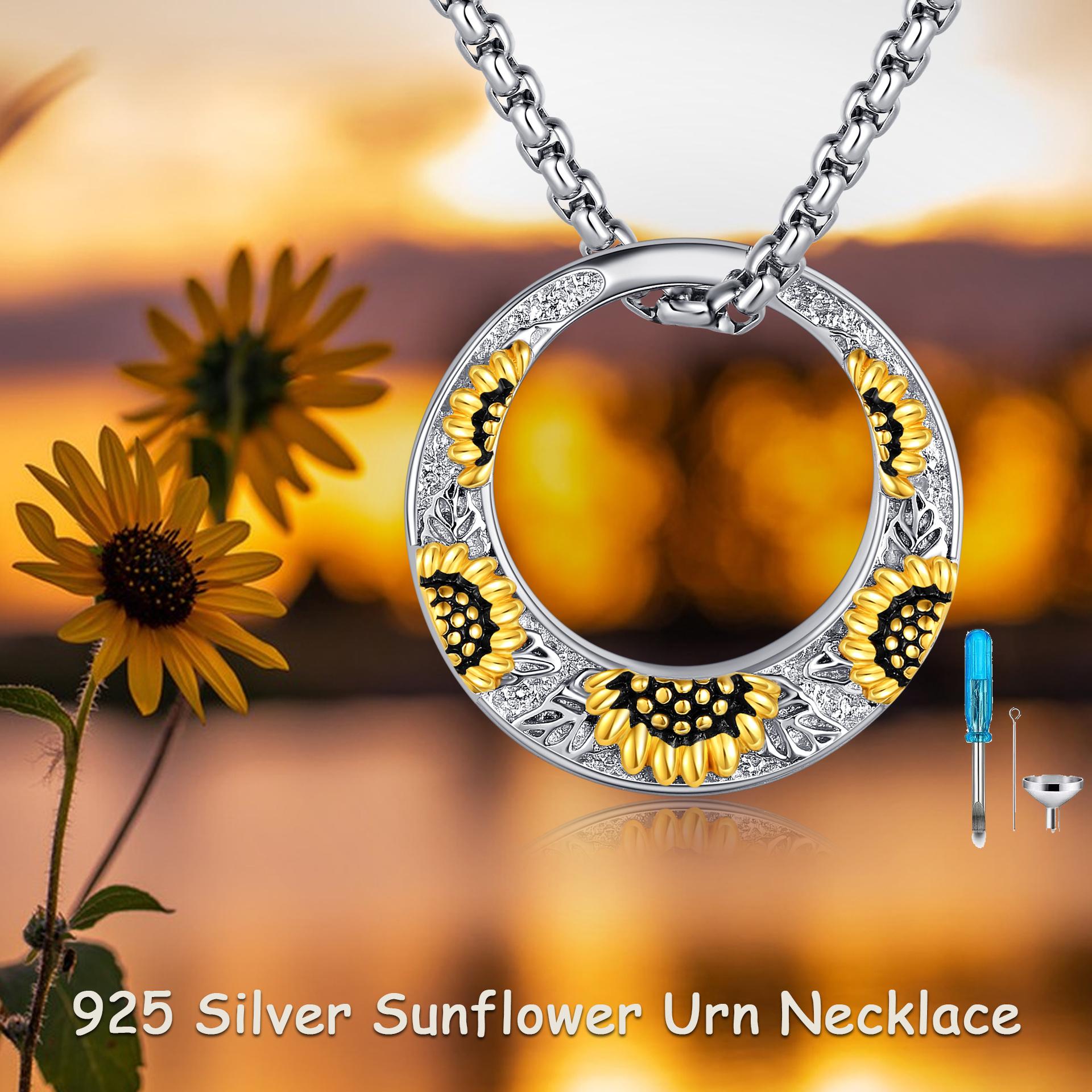 925 Sterling Silver Sunflower Keepsake Urn Necklace - A Memorial Gift of Eternal Love 925 Sterling Silver Sunflower Keepsake Urn Necklace - A Memorial Gift of Eternal Love