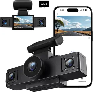 3 Channel 1080P WiFi Dash Cam,Car Recorder Front and Inside Left/Right, Free 32G Card, Dash Camera Loop Recording, Triple Camera for Cars 24 Hours/7 Parking Monitor, Wide Angle, IR Night Vision