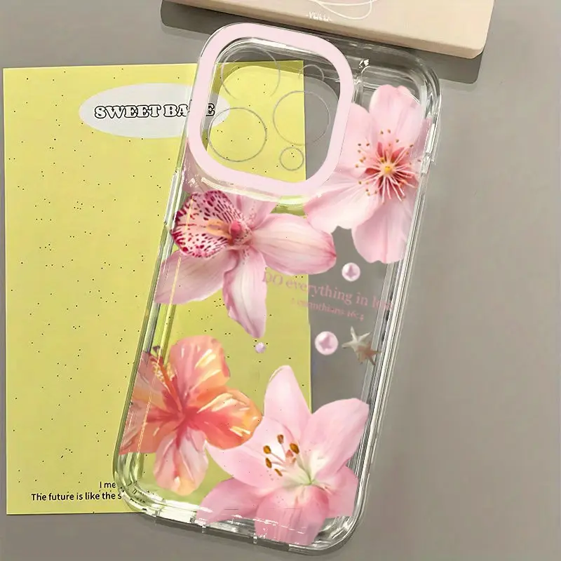 Lotus Flower Transparent Clear TPU Shockproof Phone Case for iPhone 15 Series & More, Durable Protective Smartphone Cover with Stylish Aesthetic Floral Design Accessories