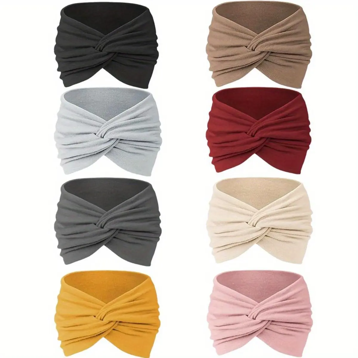 8 Pieces/set of Solid Color Sports Headbands with Anti Slip Knots, Wide and Soft Fashionable Bohemian Headbands - Elastic Yoga Headbands, Running Sports Anti Slip Headbands, Hair Accessories for Women's Daily Use